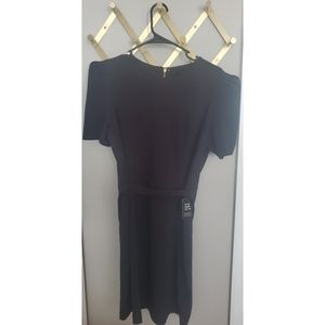 Express Black Belted Puff Sleeve Dress